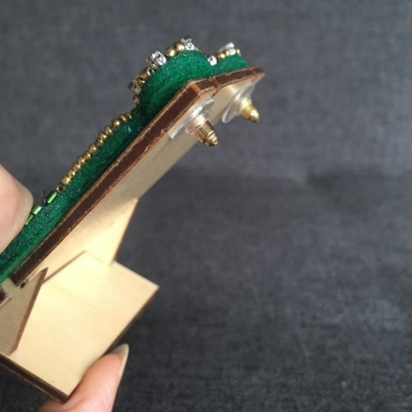 Felt Fabric Rhinestone & Sequin Champagne Bottle Shamrock Earrings, Green, Gold - Picture 7 of 16